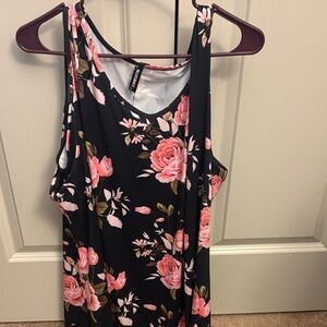 Xhilaration Black and Pink Floral Tank Top
